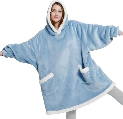 comprar Manga longa flanel sherpa cobertores com capuz de grande porte TV camisola de capuz online manufacture