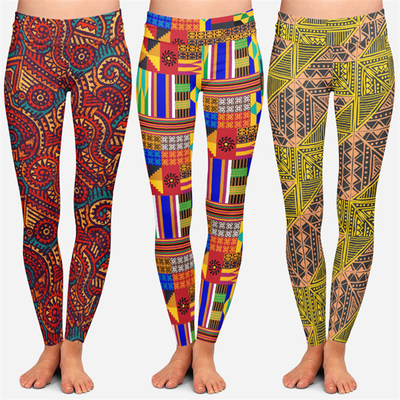 comprar Coloridos símbolos geométricos Kente Arte Africana Impressão Leggings Yoga Alta cintura Sublimação Leggings impressos para mulheres online manufacture