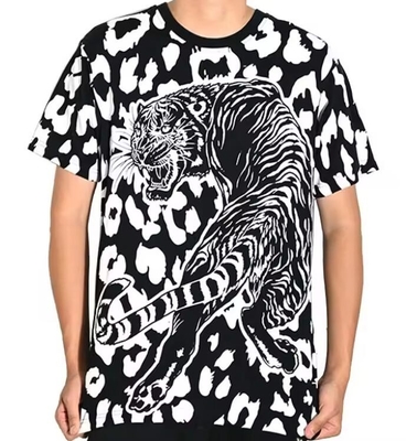 Nova moda de design Leopard padrão todo sobre sublimação camiseta tripulação pescoço casual