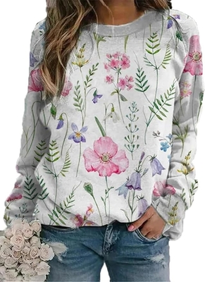 Sublimação Floral Impressão de Mulheres suéter vintage solto suéter gráfico de baixo