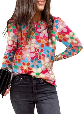 Casual Polka Dots Tops Crewneck Camisa de manga longa Camisa leve