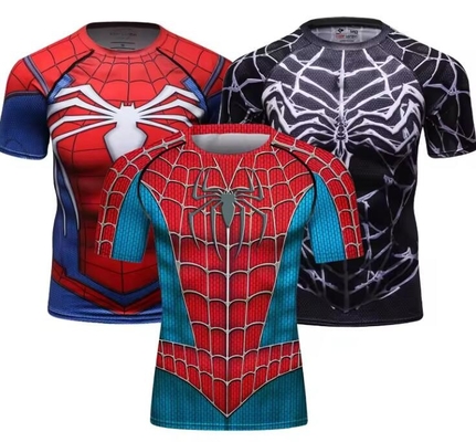Manga curta Sublimação Camisa de compressão Bjj MMA Usar Cosplay Roupa de super-herói