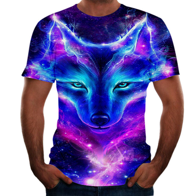 Verão Homem T-Shirt de tamanho grande lobo raposa 3D Impressão digital pescoço redondo