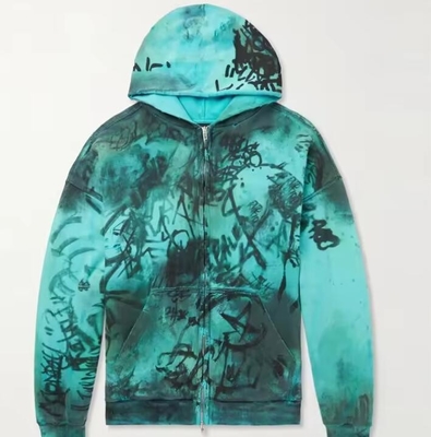 Impressão de graffiti de tamanho excessivo Distressed Hoodie rasgado