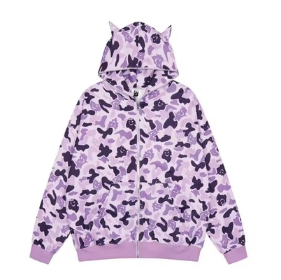 Todo sobre impressão Hoodie oversize algodão zip up suéter anti-rugas
