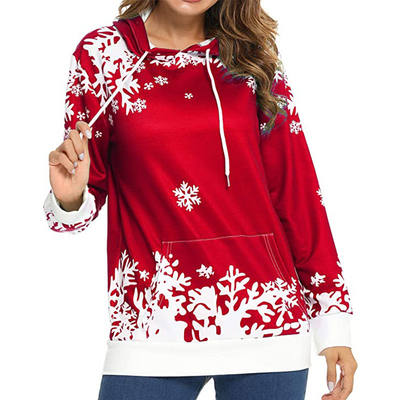 Padrão de floco de neve Impresso Hoodie de grande porte Camisola de Natal de Mulheres Personalizada
