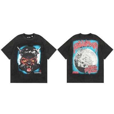 T-shirts gráficos de tamanho grande para homens, pescoço curto, mangas curtas, roupas de rua vintage, tops